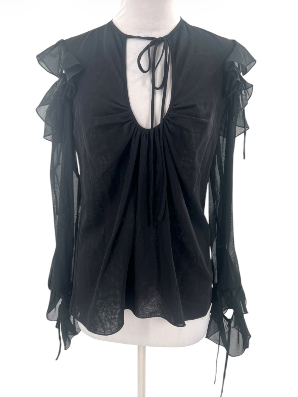 Rosie Assoulin black ruffle semi sheer blouse sz 6